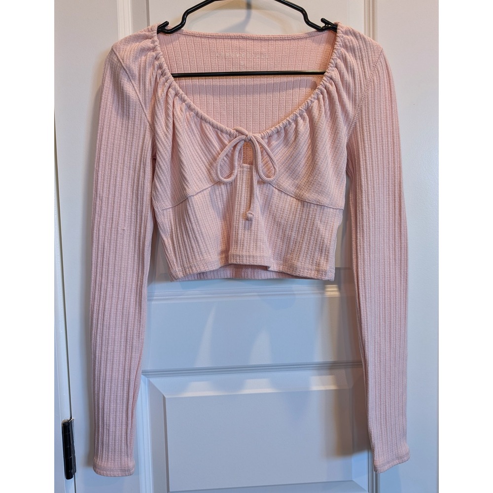 Aeropostale Ribbed Tie Front Long Sleeve Crop Top